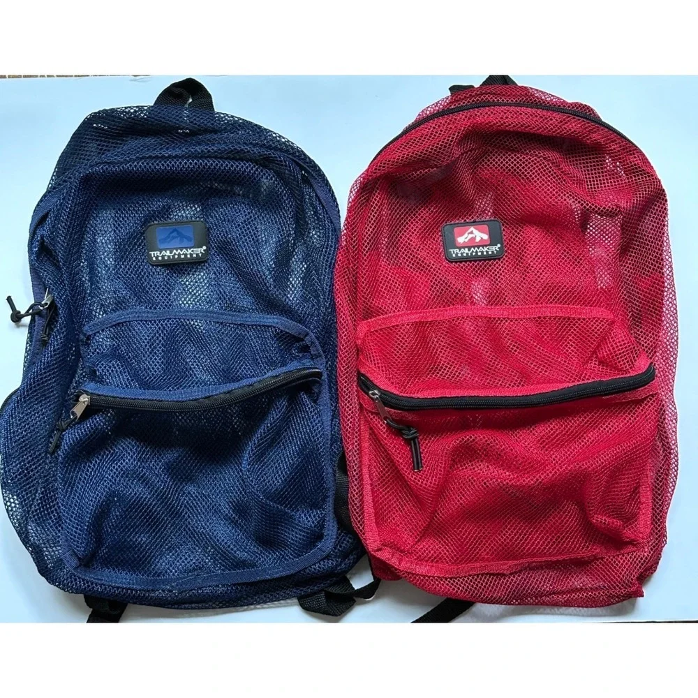 Trailmaker Mesh Backpack Set 2 Navy Blue Red See Through School Gym Travel Bag